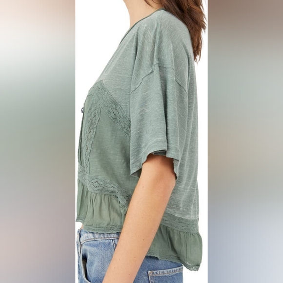Free People Fall In Love Tee Washed Army Size Small - Picture 3 of 7